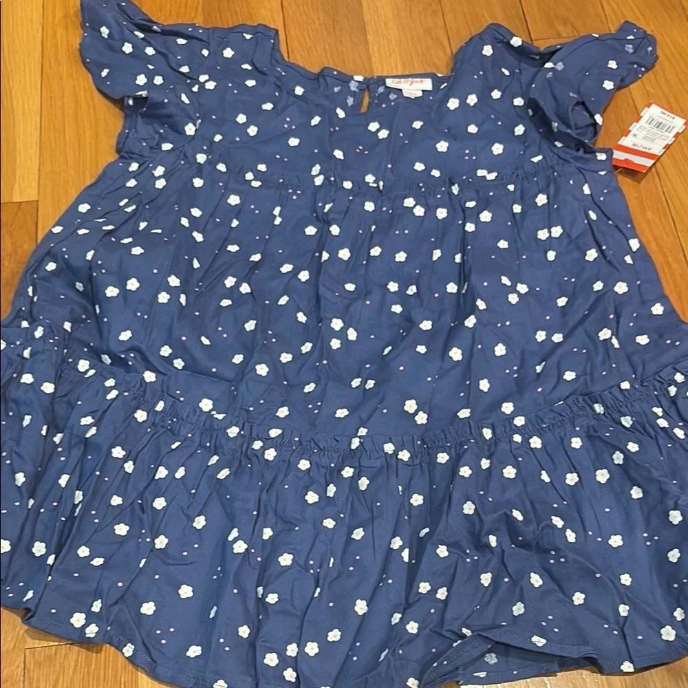 Cat & Jack Blue Crew Neck Flutter Sleeve Top